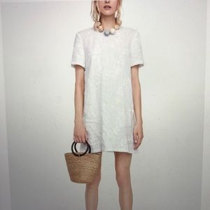 Zara Off White Linen Dress w/ floral embroidery L